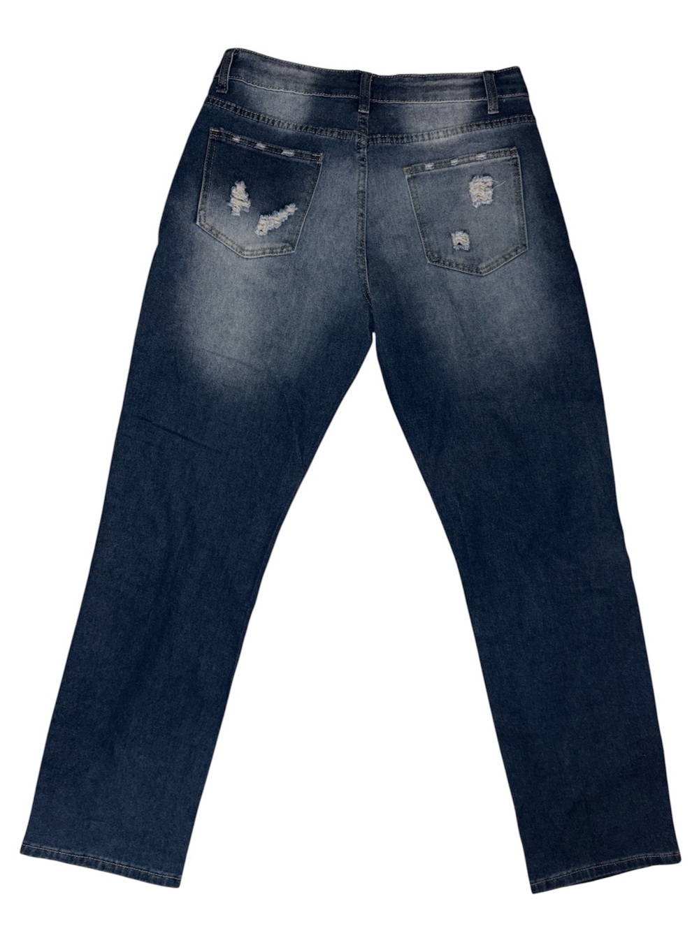 Dark Blue Women's Distressed Jeans with Red Sequin Heart Patch - Picture 3 of 4